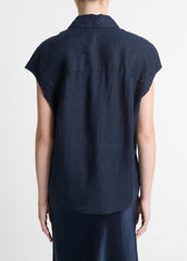Linen Cap-Sleeve Button-Front Blouse in Short Sleeve | Vince Online