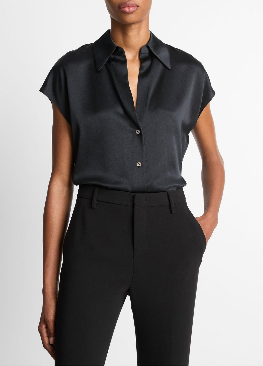 Silk Cap-Sleeve Ruched-Back Blouse in Short Sleeve | Vince near me