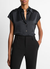 Silk Cap-Sleeve Ruched-Back Blouse in Short Sleeve | Vince near me