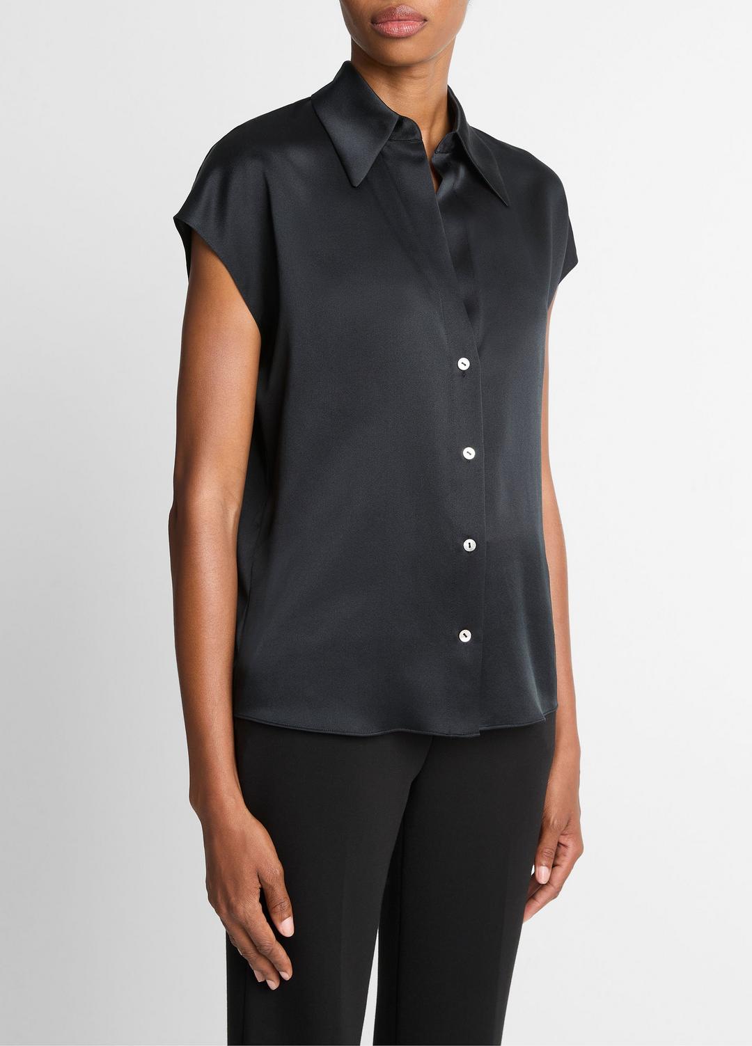 Silk Cap-Sleeve Ruched-Back Blouse in Short Sleeve | Vince near me