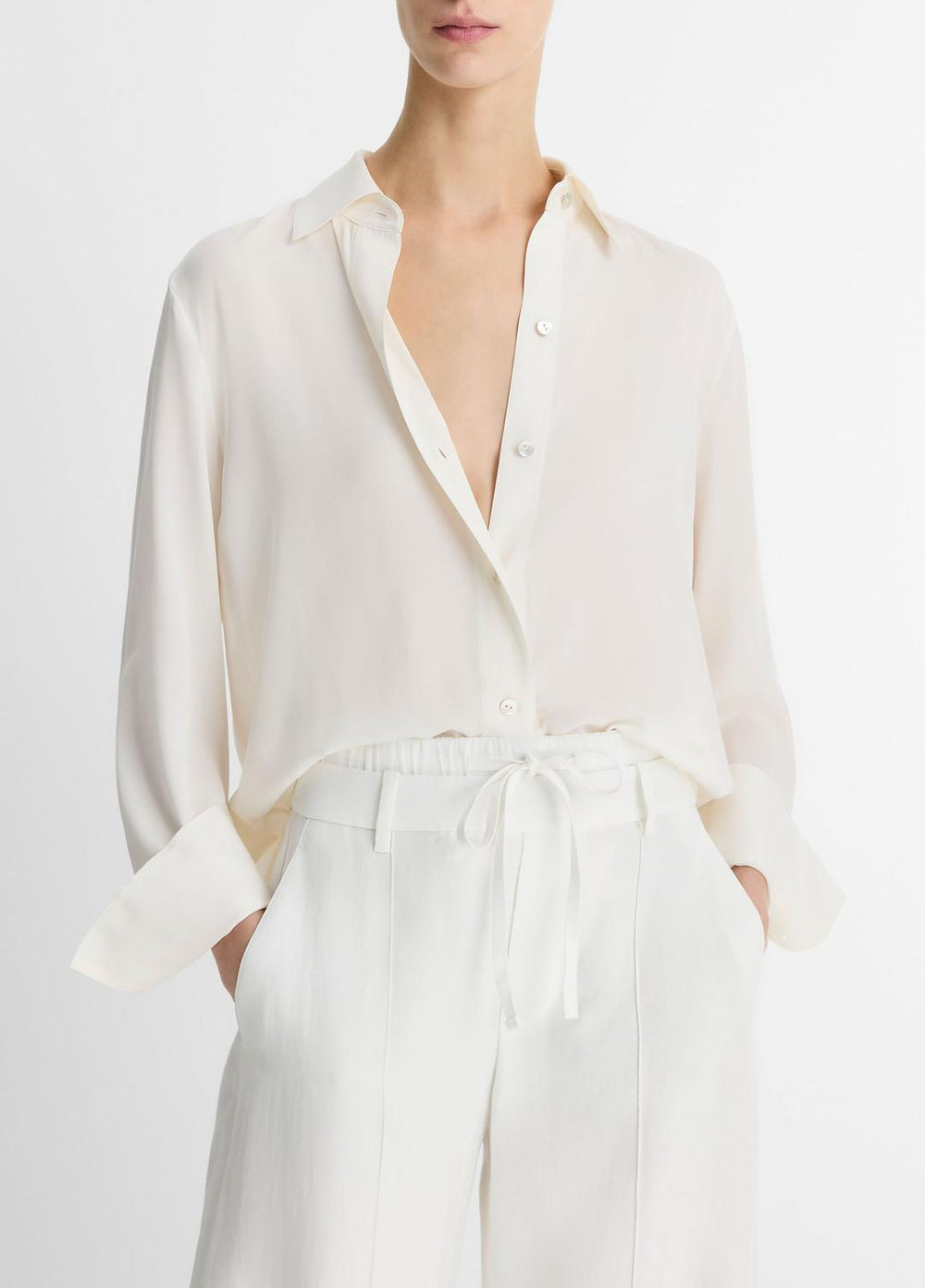 Stretch-Silk Button-Front Blouse in Long Sleeve | Vince outlet