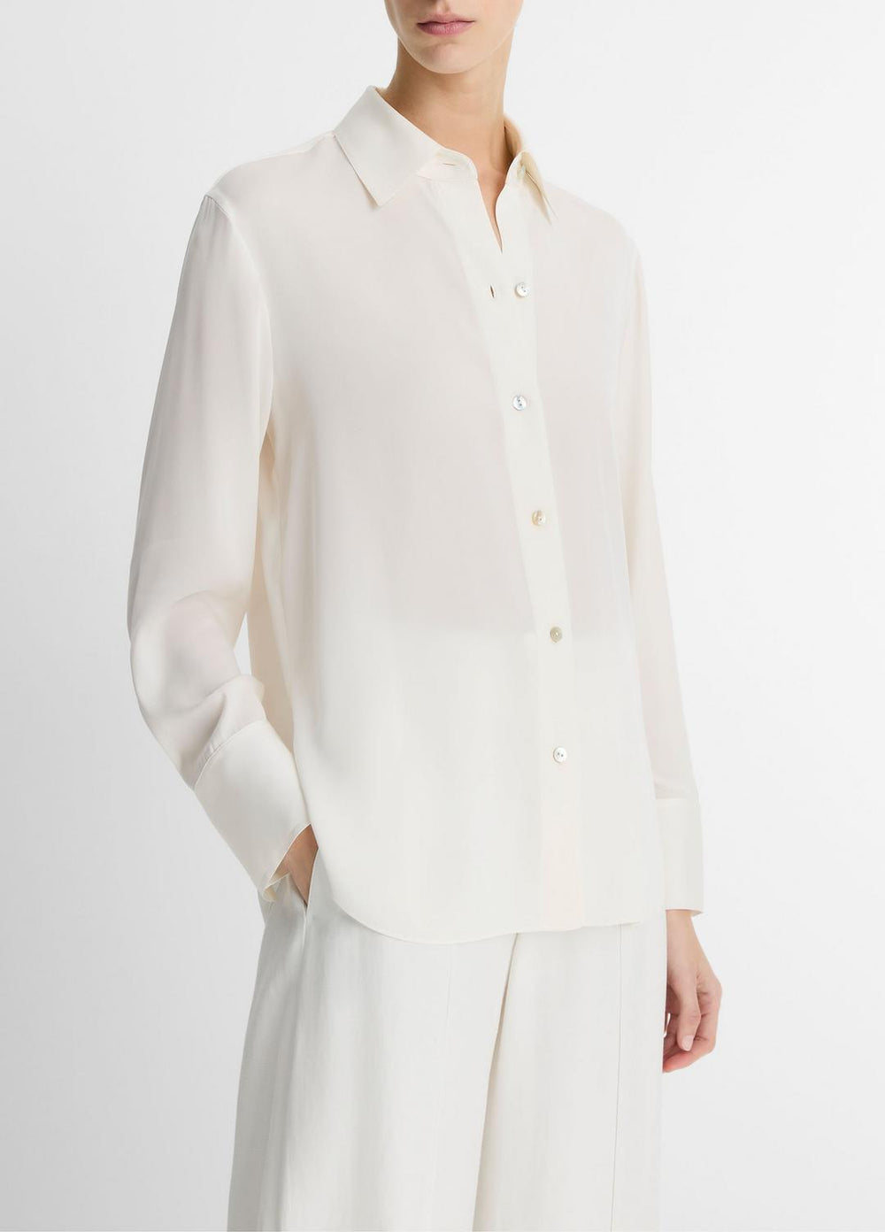 Stretch-Silk Button-Front Blouse in Long Sleeve | Vince outlet
