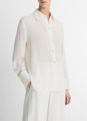 Stretch-Silk Button-Front Blouse in Long Sleeve | Vince outlet