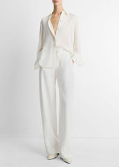 Stretch-Silk Button-Front Blouse in Long Sleeve | Vince outlet