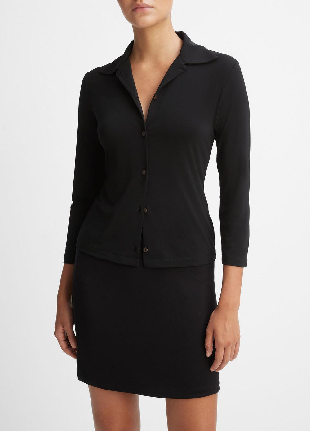 Three-Quarter-Sleeve Button-Front Polo Top in Long Sleeve | Vince sale