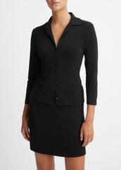 Three-Quarter-Sleeve Button-Front Polo Top in Long Sleeve | Vince sale