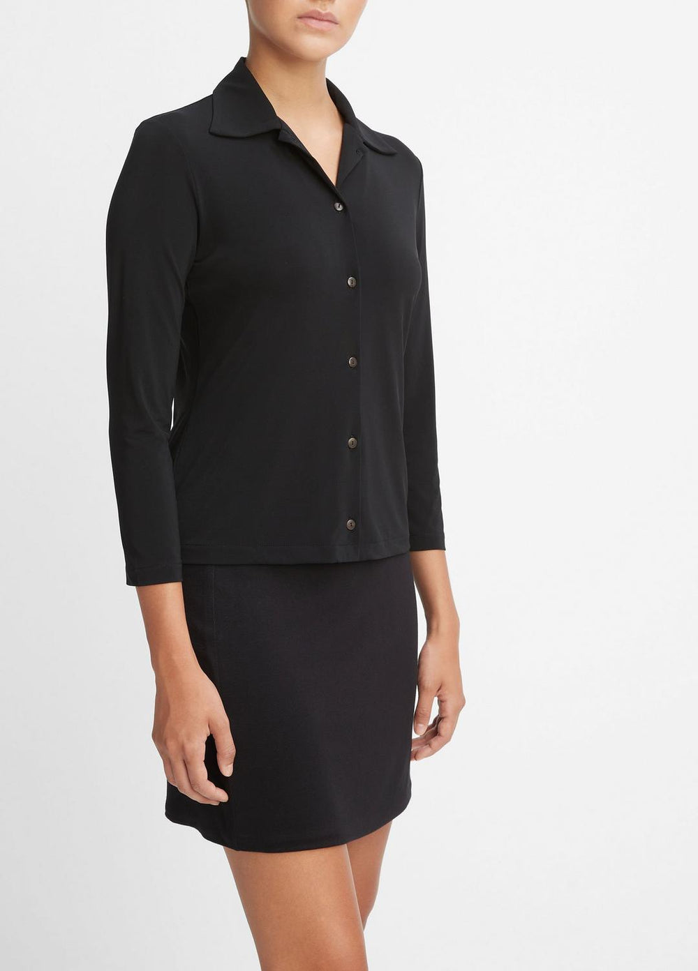 Three-Quarter-Sleeve Button-Front Polo Top in Long Sleeve | Vince sale