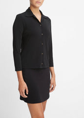 Three-Quarter-Sleeve Button-Front Polo Top in Long Sleeve | Vince sale