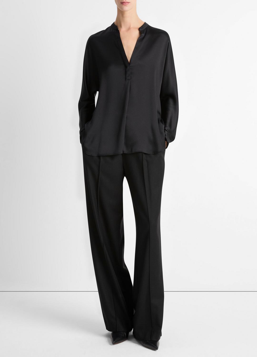 Silk Satin Band-Collar Blouse in Long Sleeve | Vince on sale