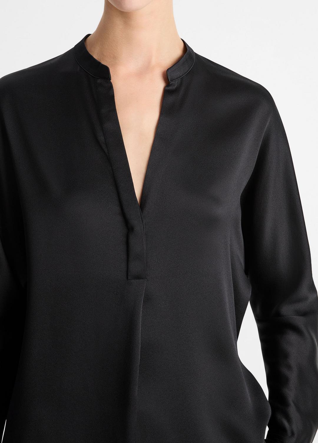 Silk Satin Band-Collar Blouse in Long Sleeve | Vince on sale