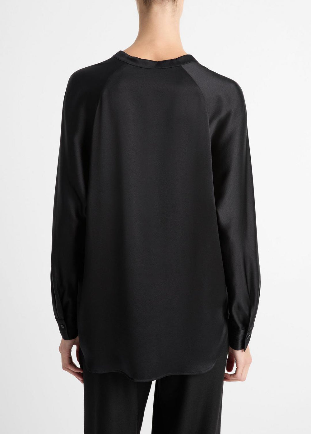 Silk Satin Band-Collar Blouse in Long Sleeve | Vince on sale
