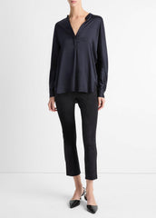 Silk Satin Band-Collar Blouse in Long Sleeve | Vince Online