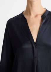 Silk Satin Band-Collar Blouse in Long Sleeve | Vince Online