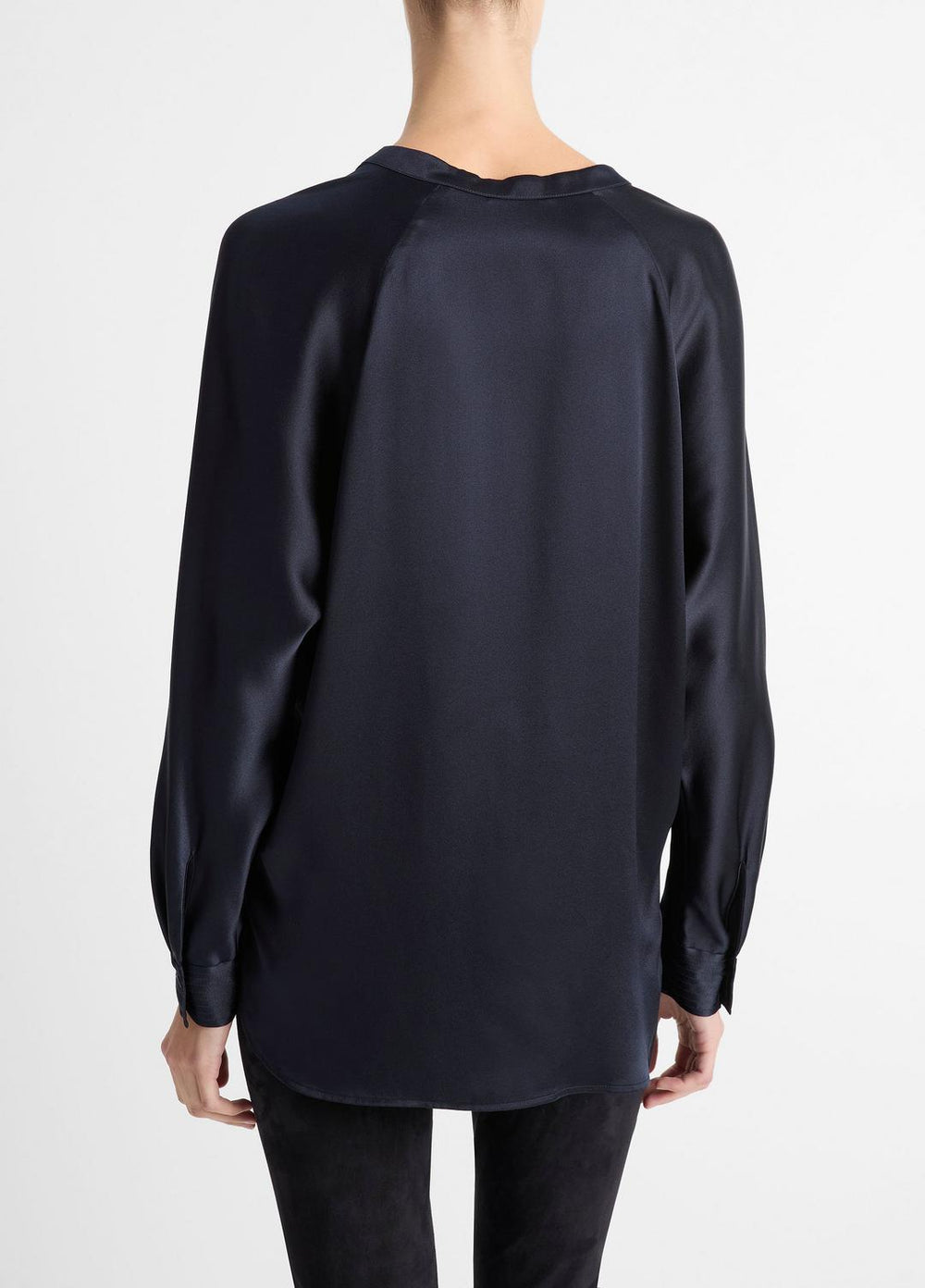 Silk Satin Band-Collar Blouse in Long Sleeve | Vince Online