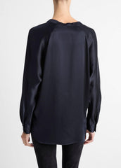 Silk Satin Band-Collar Blouse in Long Sleeve | Vince Online