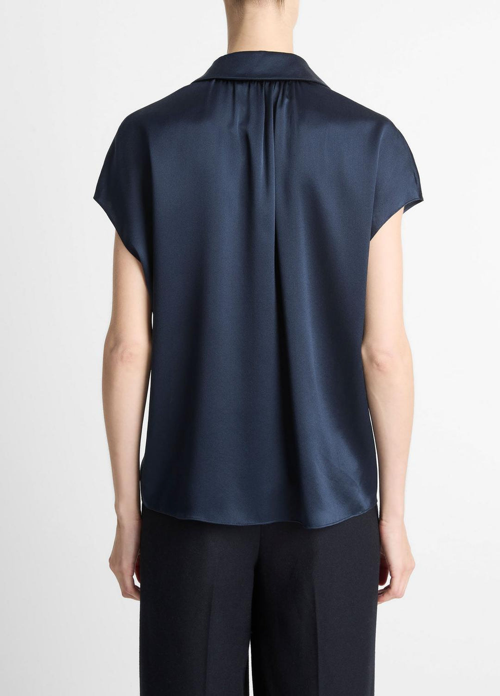 Silk Cap-Sleeve Ruched-Back Blouse in Short Sleeve | Vince discount
