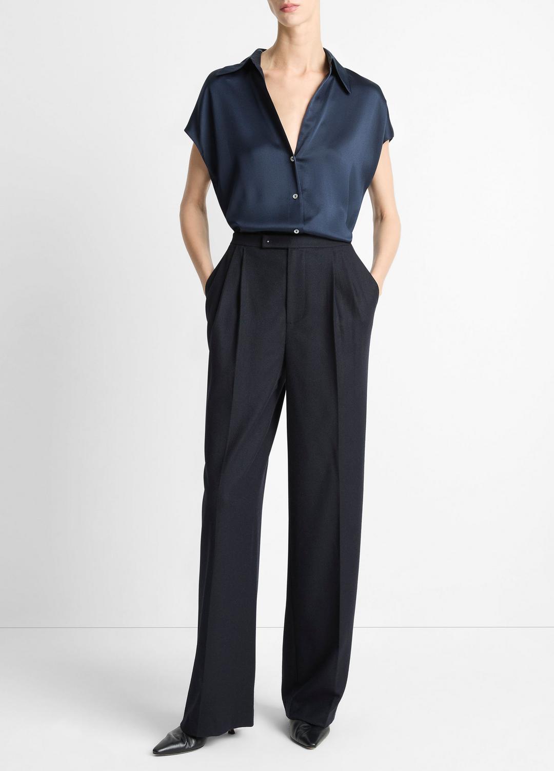 Silk Cap-Sleeve Ruched-Back Blouse in Short Sleeve | Vince discount