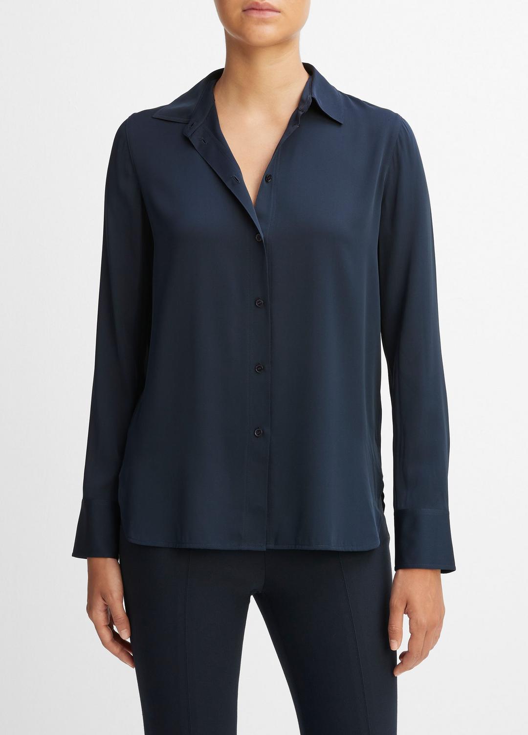 Slim Fitted Stretch-Silk Blouse in Long Sleeve | Vince near me