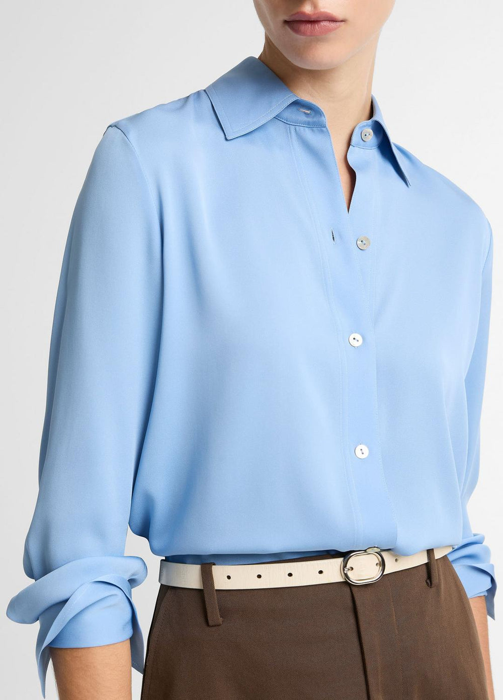 Stretch-Silk Button-Front Blouse in Long Sleeve | Vince sale