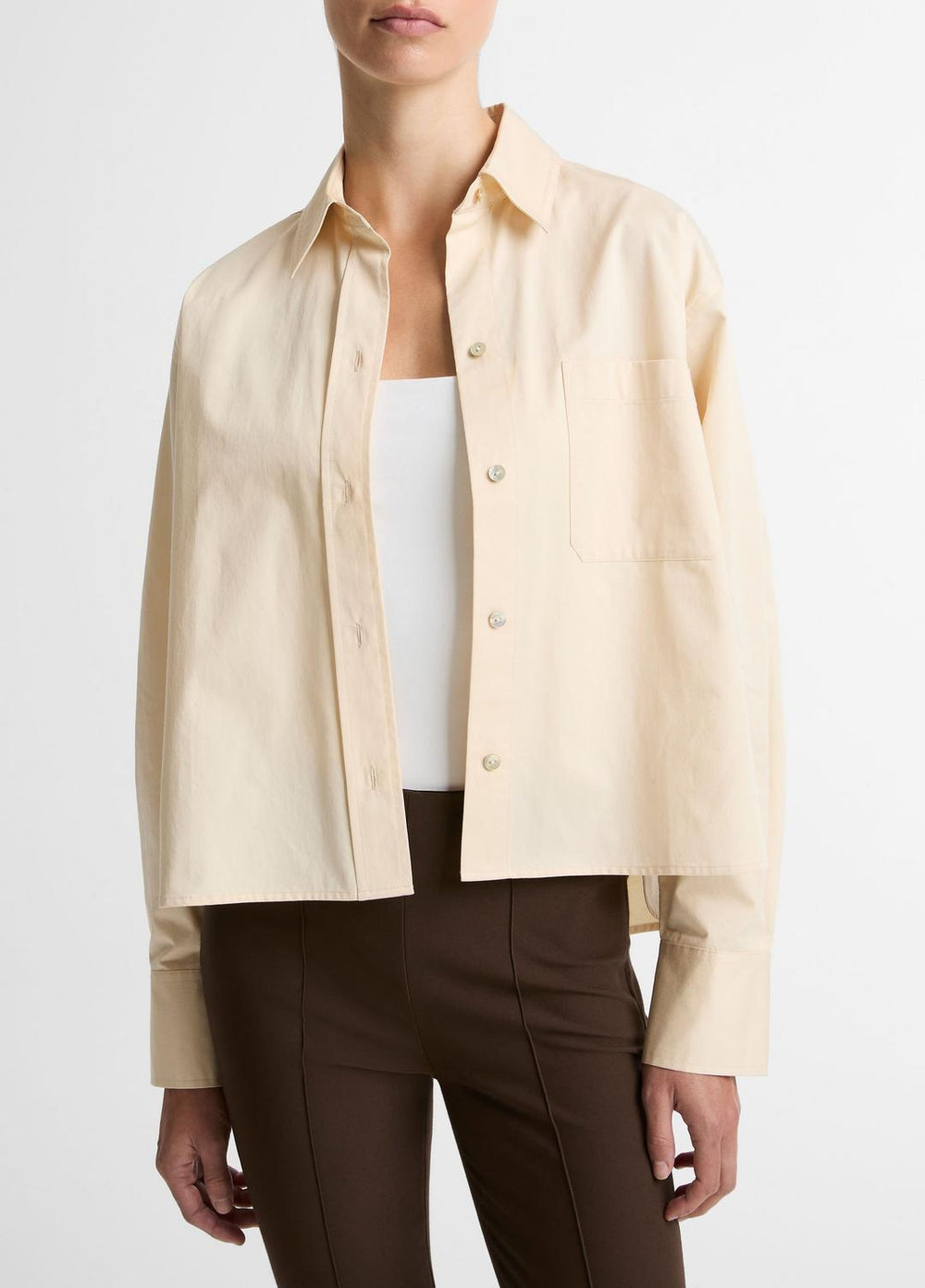 Cotton Cropped Button-Front Shirt  in Long Sleeve | Vince US
