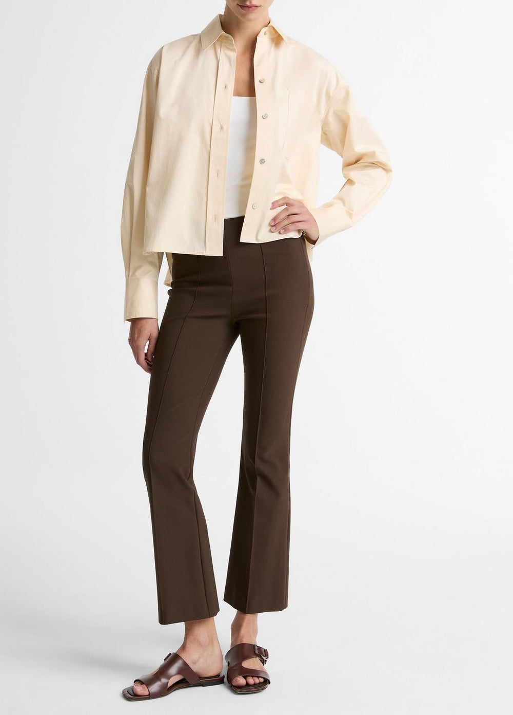 Cotton Cropped Button-Front Shirt  in Long Sleeve | Vince US