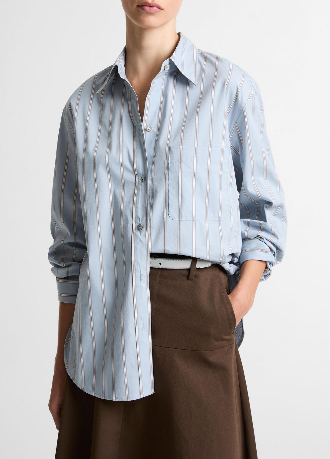 Striped Cotton-Blend Button-Front Shirt in Long Sleeve | Vince discount