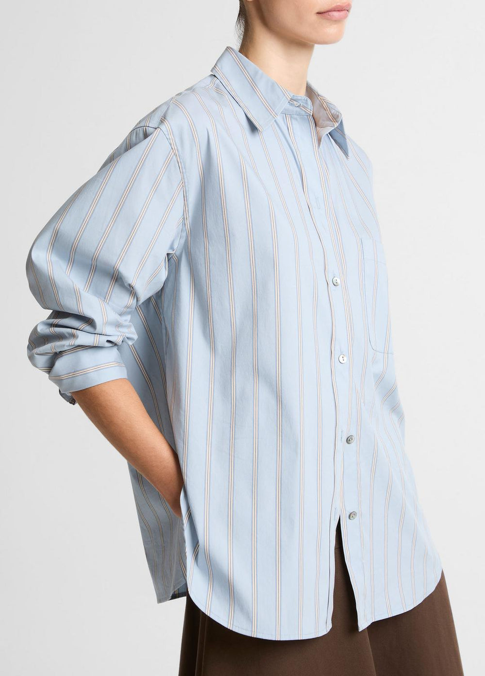 Striped Cotton-Blend Button-Front Shirt in Long Sleeve | Vince discount