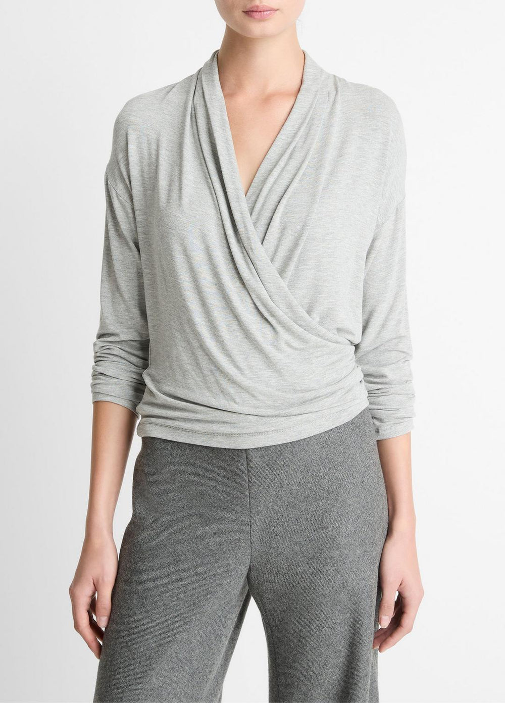 Relaxed Fixed-Wrap Jersey Top in Long Sleeve | Vince outlet