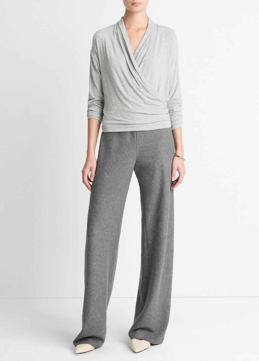 Relaxed Fixed-Wrap Jersey Top in Long Sleeve | Vince outlet