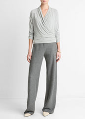 Relaxed Fixed-Wrap Jersey Top in Long Sleeve | Vince outlet