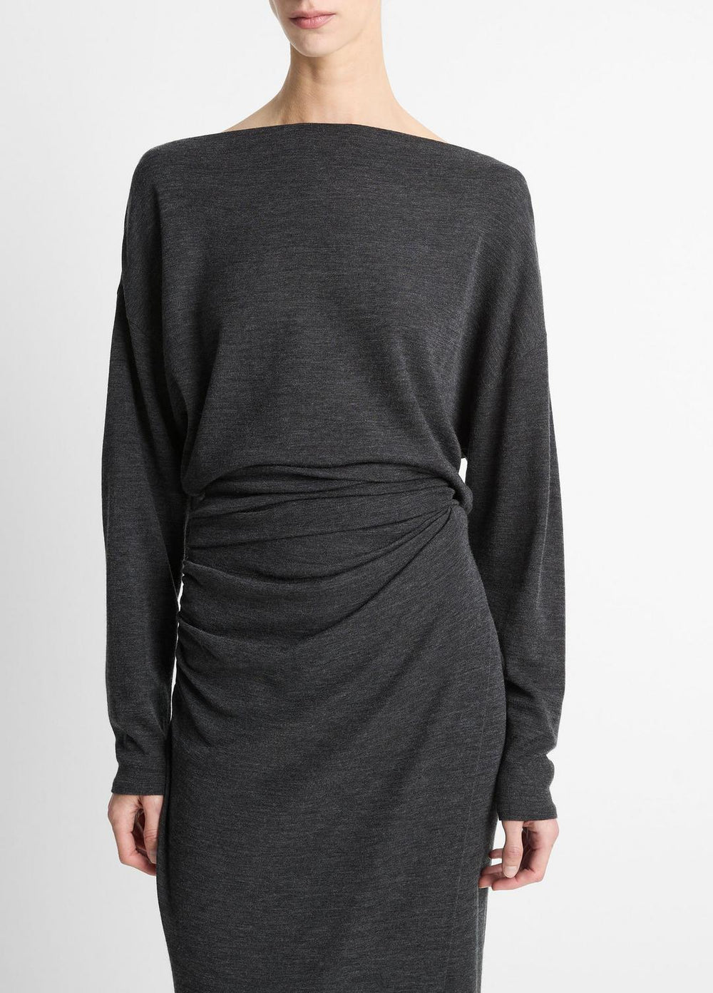 Draped Wool-Blend Slash-Neck Top in Long Sleeve | Vince sale