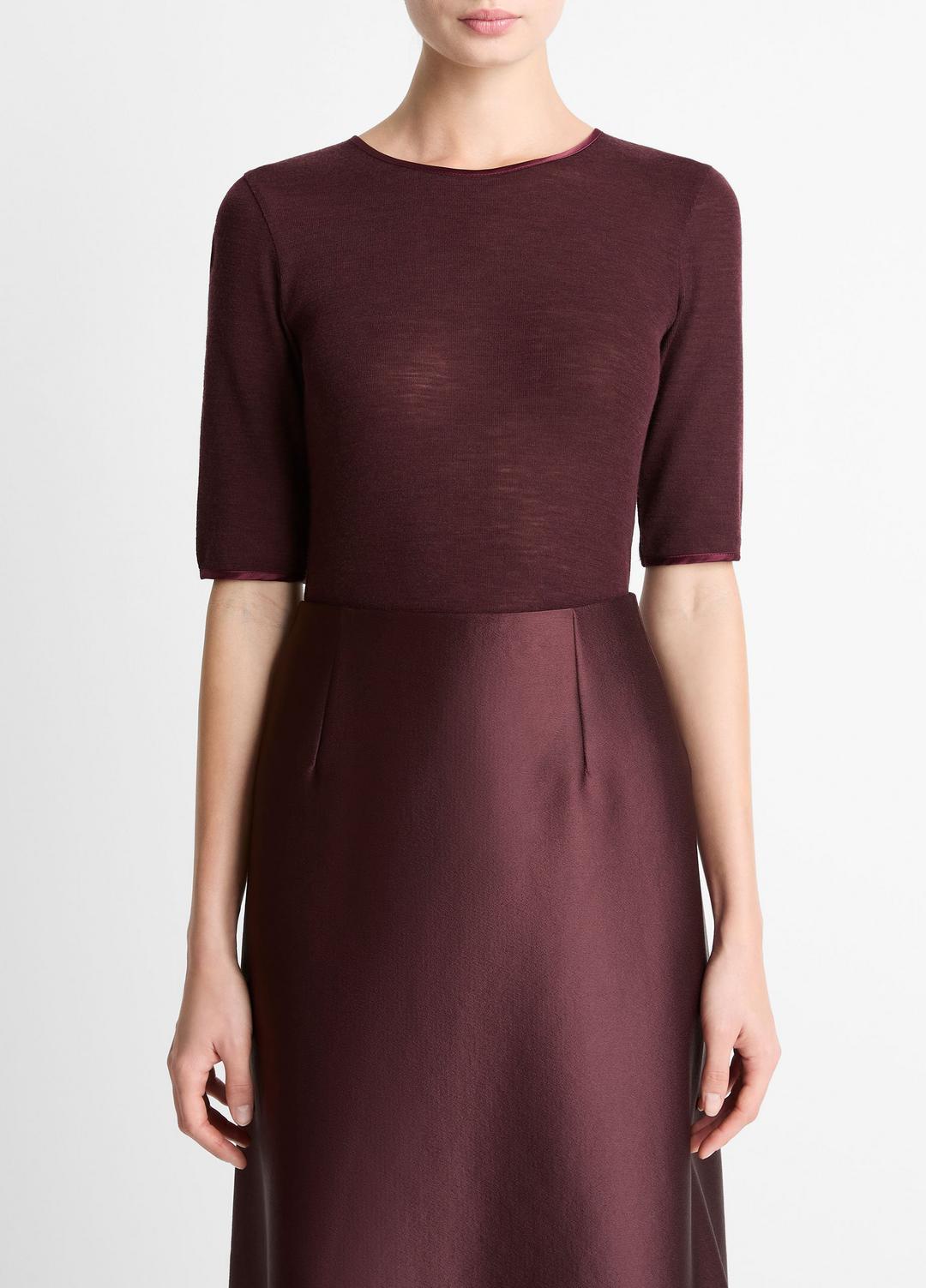 Satin-Trim Wool Elbow-Sleeve T-Shirt in Short Sleeve | Vince for sale