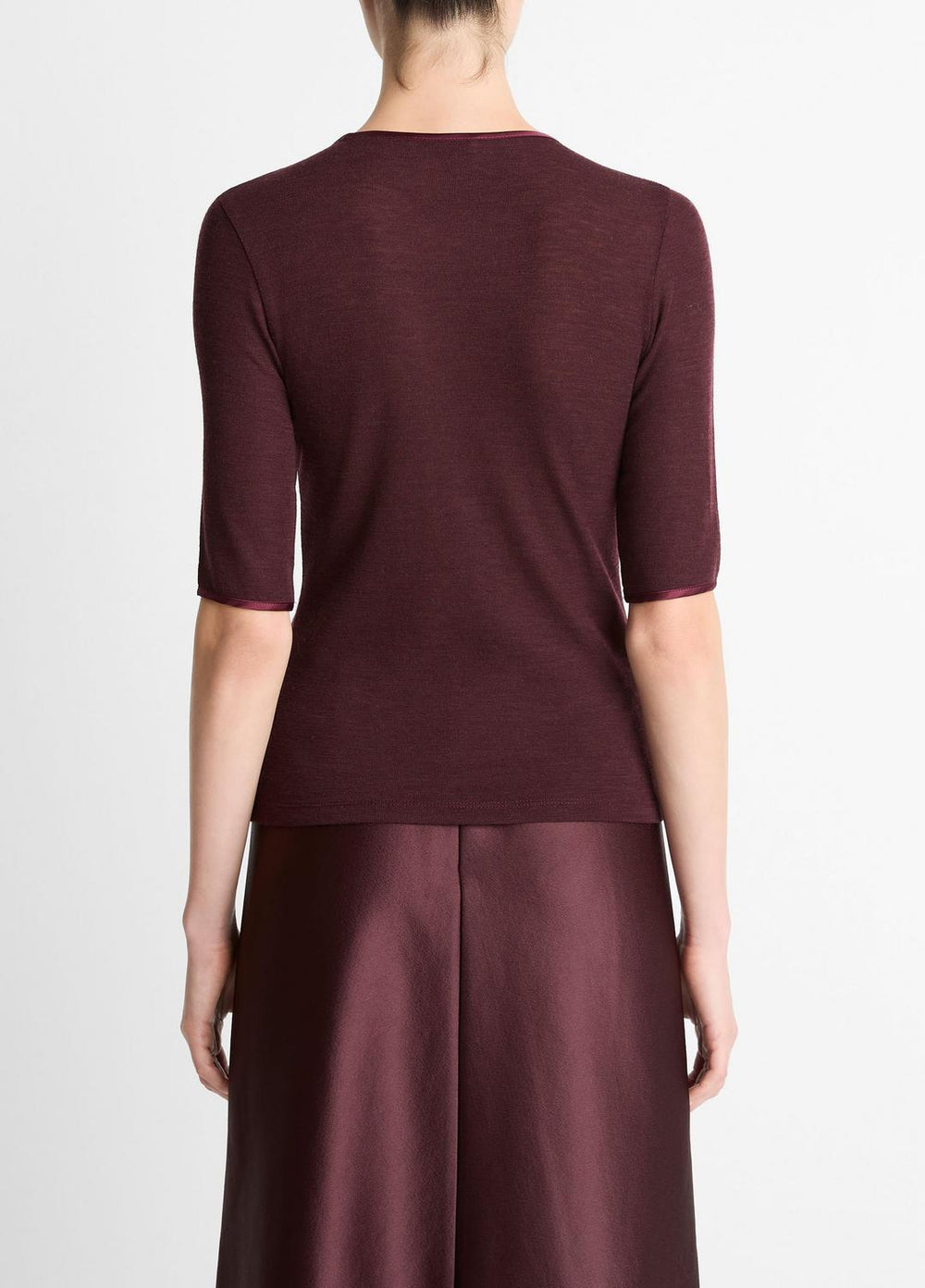 Satin-Trim Wool Elbow-Sleeve T-Shirt in Short Sleeve | Vince for sale