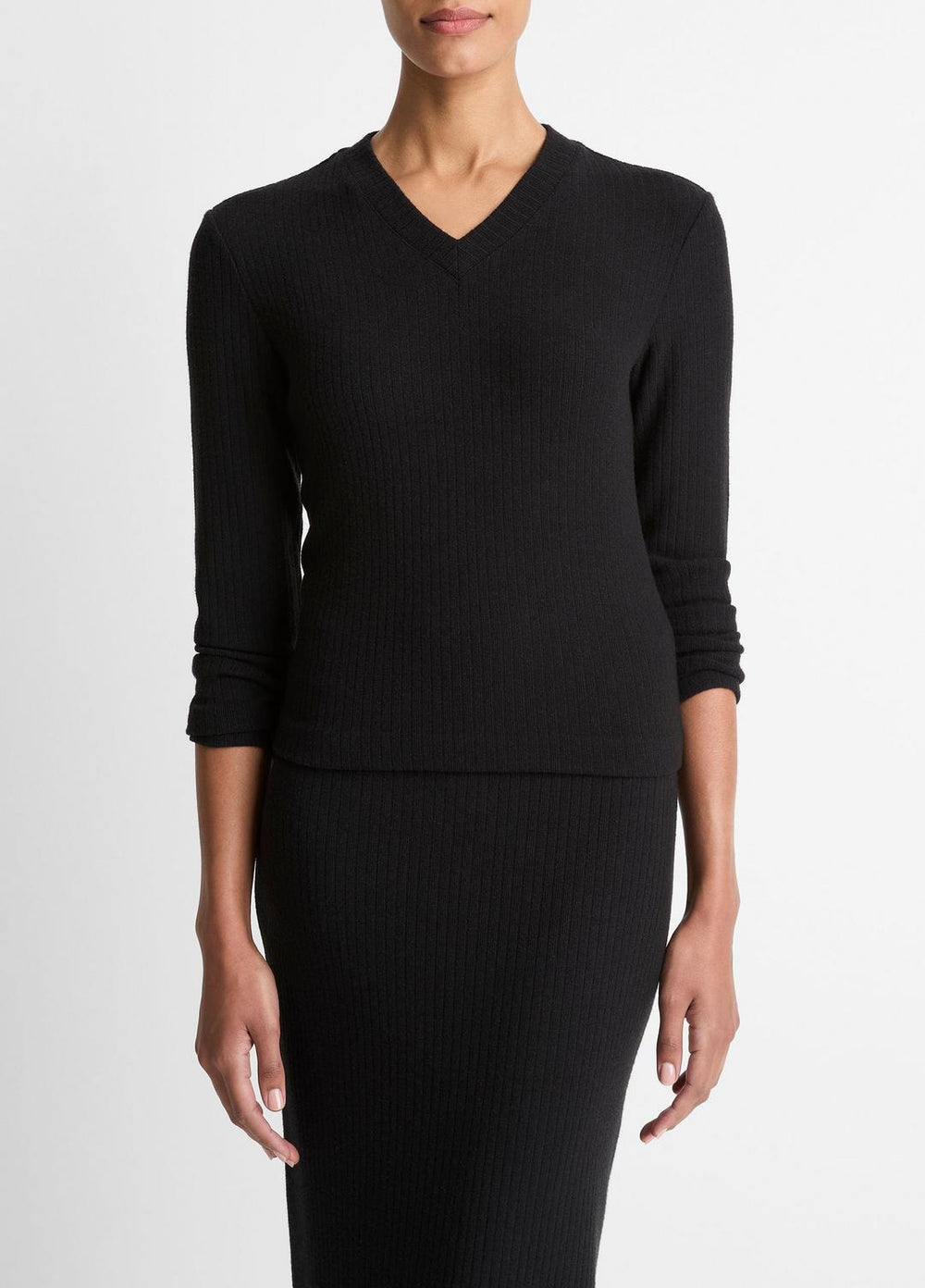 Cozy Rib High V-Neck Top in Long Sleeve | Vince on sale