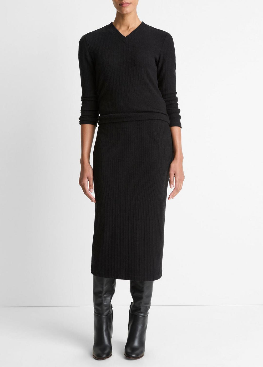 Cozy Rib High V-Neck Top in Long Sleeve | Vince on sale
