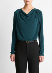Matte Jersey Cowl-Neck Top in Long Sleeve | Vince US