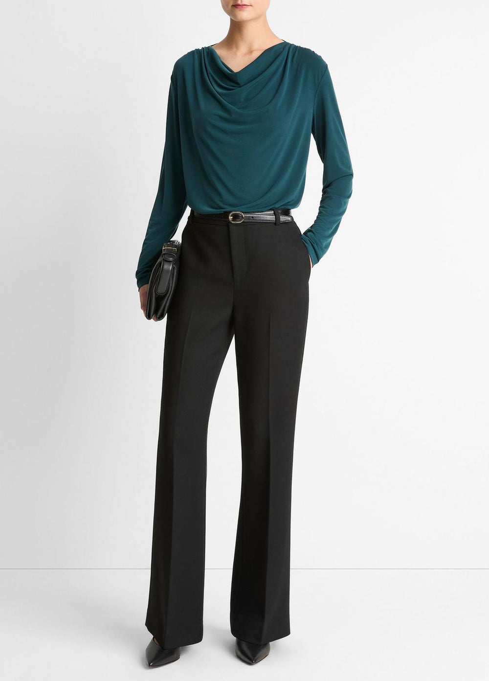 Matte Jersey Cowl-Neck Top in Long Sleeve | Vince US