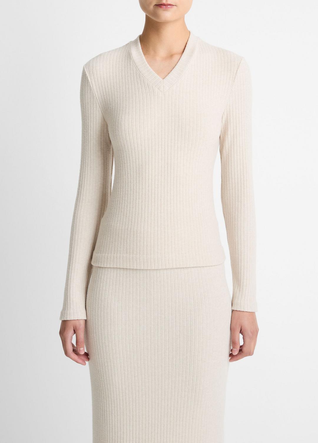 Cozy Rib High V-Neck Top in Long Sleeve | Vince discount