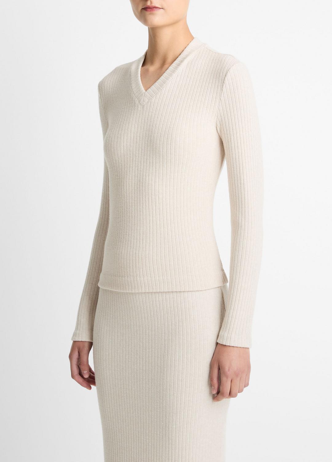 Cozy Rib High V-Neck Top in Long Sleeve | Vince discount