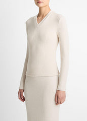 Cozy Rib High V-Neck Top in Long Sleeve | Vince discount