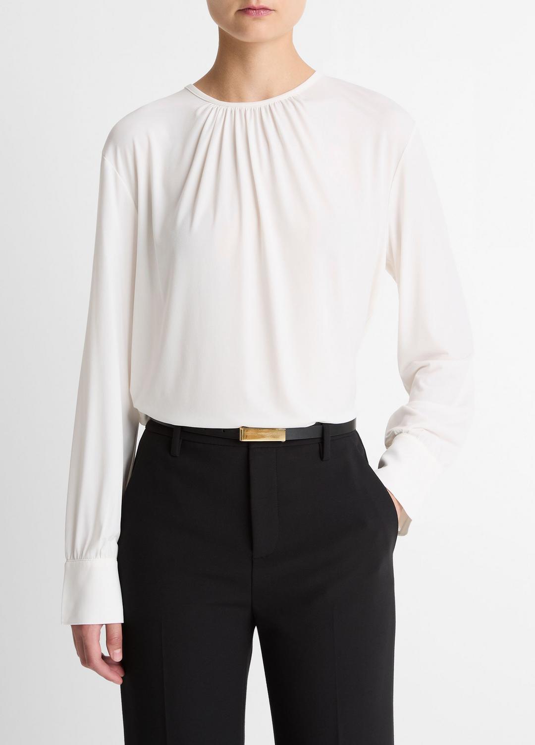 Matte Jersey Gathered Blouse in Long Sleeve | Vince Online