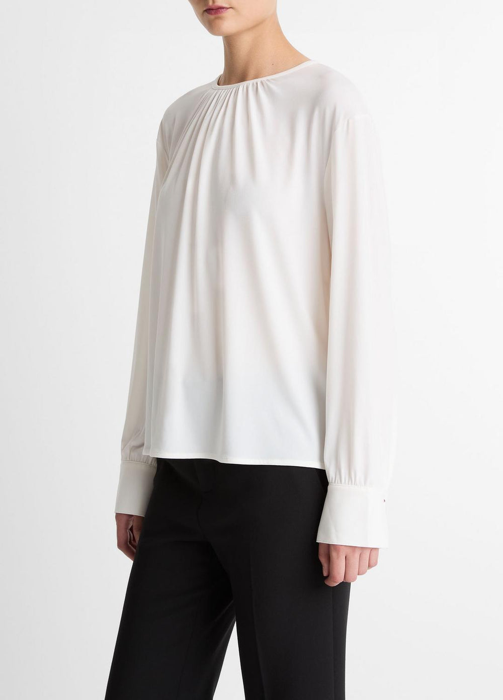Matte Jersey Gathered Blouse in Long Sleeve | Vince Online