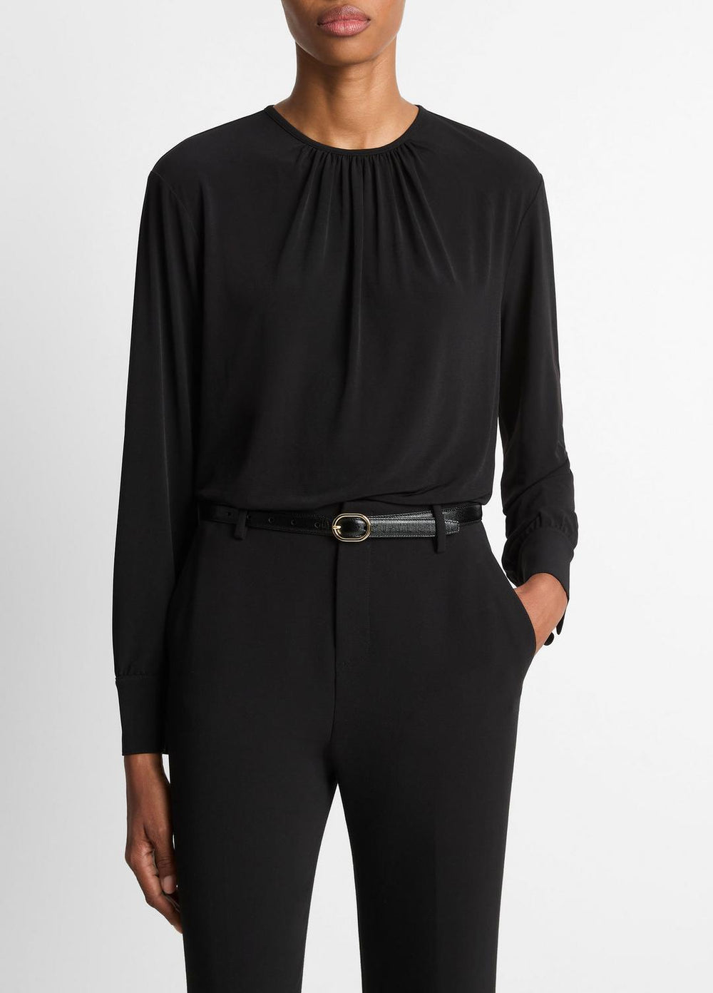 Matte Jersey Gathered Blouse in Long Sleeve | Vince discount