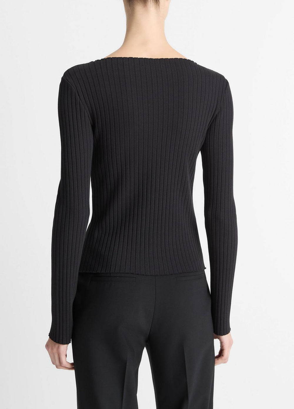 Ribbed Cotton-Blend Slash-Neck Long-Sleeve Top in Long Sleeve | Vince outlet