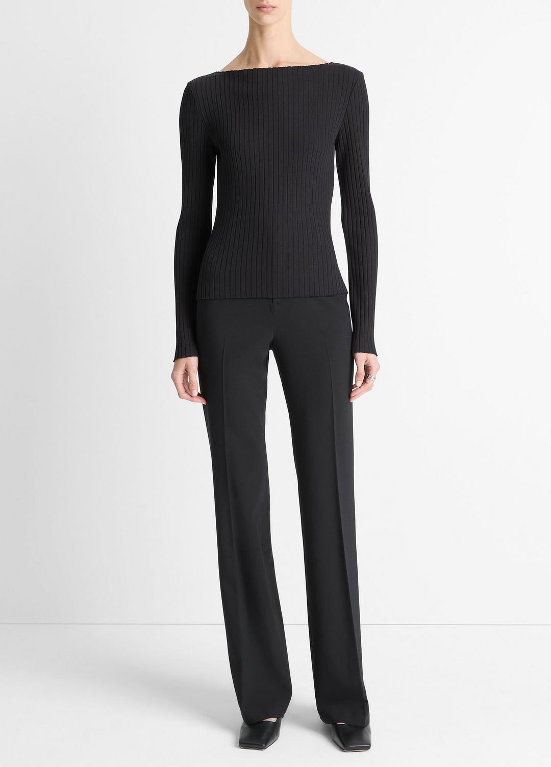 Ribbed Cotton-Blend Slash-Neck Long-Sleeve Top in Long Sleeve | Vince outlet