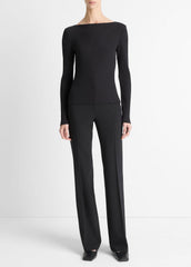 Ribbed Cotton-Blend Slash-Neck Long-Sleeve Top in Long Sleeve | Vince outlet