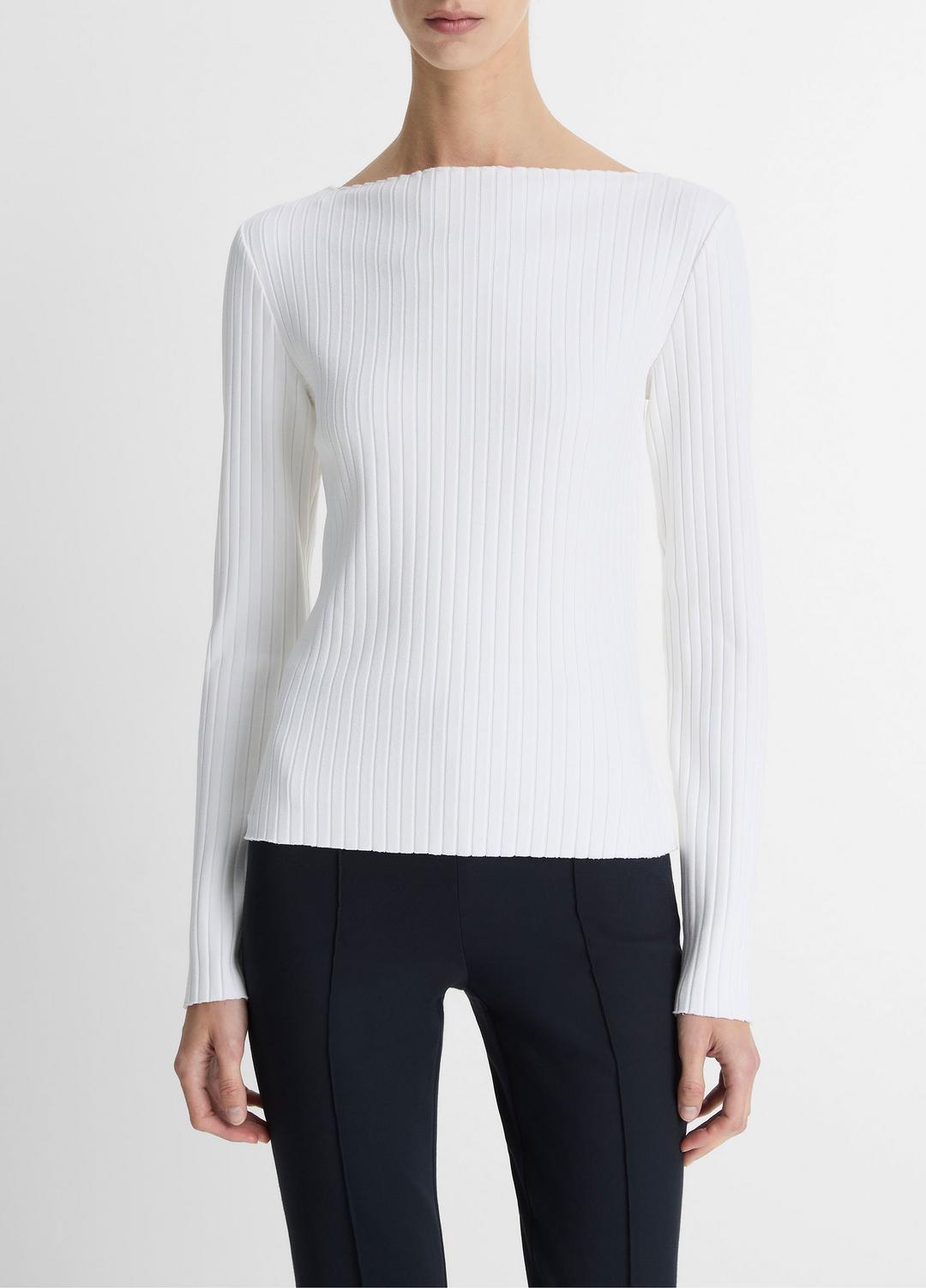 Ribbed Cotton-Blend Slash-Neck Long-Sleeve Top in Long Sleeve | Vince on sale