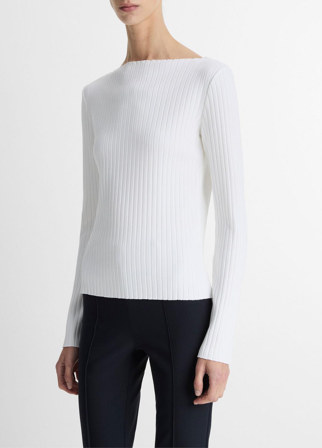 Ribbed Cotton-Blend Slash-Neck Long-Sleeve Top in Long Sleeve | Vince on sale