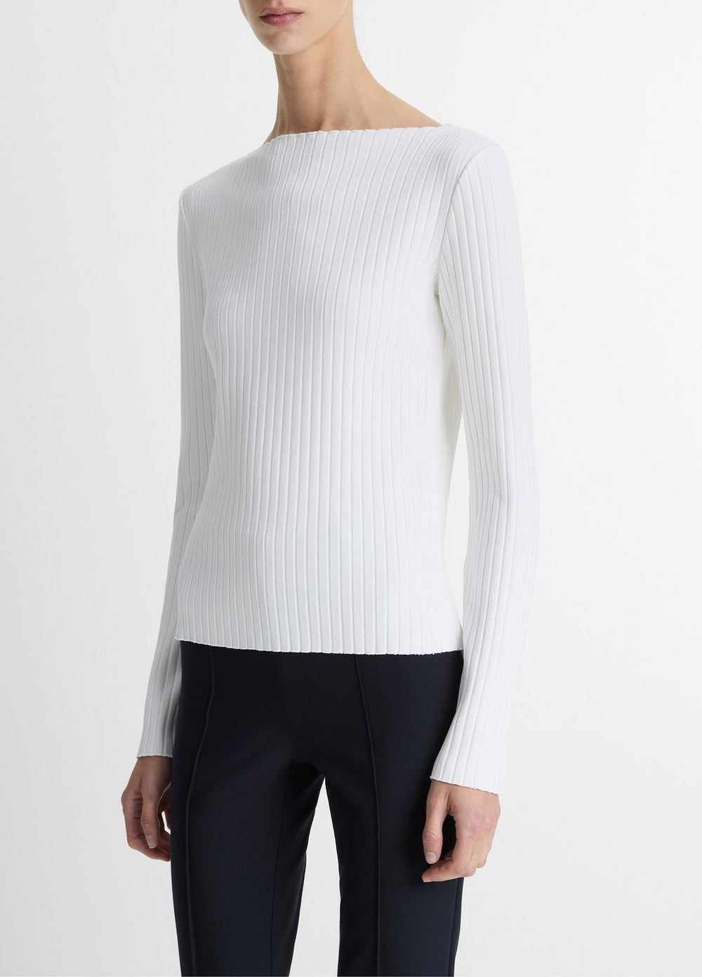 Ribbed Cotton-Blend Slash-Neck Long-Sleeve Top in Long Sleeve | Vince on sale