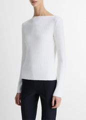 Ribbed Cotton-Blend Slash-Neck Long-Sleeve Top in Long Sleeve | Vince on sale